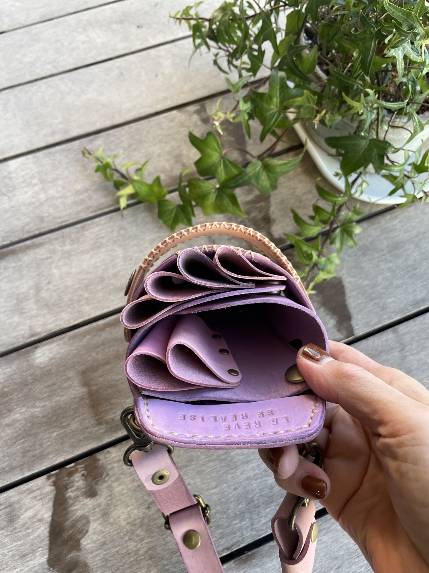 手染めくすみピンクの蓋付きシザーケース 気まぐれお値引き中