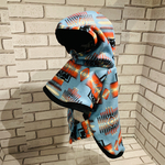 12/23（21時～）完成品●Mサイズ●スポッとマント（フードVer.）●オルテガ柄ブルー　フリース●マント　ケープ