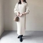 新作★送０大人のシンプルニットワンピース　ポワン袖 【ニットポワンOP】