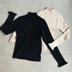 送0 新作プチフリルのネックと袖口が可愛い薄手リブニット【プチフリルニット】