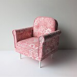 【SALE】【B品】22㎝ドールサイズ　シングルソファ（ベーシック型）　ピンク花柄　背もたれ丸い