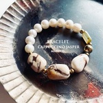 【御売約★capella-fab様】1200→1000　　　BL250-208カプチーノジャスパー+淡水パールWHITE 16-17㎝*天然石ブレスレット　[送料無料] 　