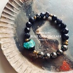 【御売約12*24★alice85様/1点ずつラッピング】1200→1000　BL250-225ランプワークglass+ブルーゴールドストーン 17㎝*天然石ブレスレット　[送料無料] 　