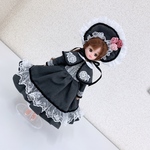 【送料無料】リカちゃんお洋服、グレーのコーデュロイのケープ付きワンピース、ボンネット、ペチコートレースの靴下の5点セット（58）