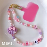 スマホハンドストラップ🎀⚪️ビーズストラップ💖スマホストラップ💜ビーズキーホルダー🤍ピンク×パープル シェル☺︎スマホ用タグ付☺︎/ MIMI.