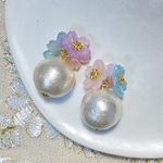 【winter market】💙🤍💜大粒コットンパールと桜のピアス