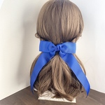 ビッグリボン 青 ブルー たらりんリボン シンプル 推し活 バレッタ ポニーフック ヘアゴム やっとこピン リボンヘアアクセサリー