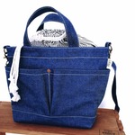 「denim×ストライプ」 巾着ショルダートート mini