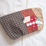 横長ポーチ☆パッチワークとレース4221‐①　スマホポーチ・小物入れ