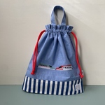 クロスステッチを手刺繍したお着替え袋　はやぶさ・こまち連結（新幹線）