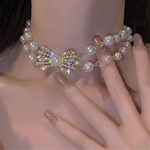 【人気♡再販】ラインストーンリボンパールネックレス　韓国　量産型　地雷　ロリ　ゴスロリ
