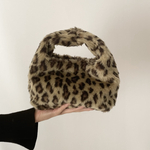 アニマル柄　ファーバッグ　レオパード　ブラウン  animal ecofur handbag  leopard brown