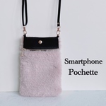 スマホショルダー / ラビットファー × ピンク/スマホポシェット スマホポーチ/合皮ショルダーストラップ 長さ調節可能◎