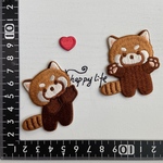3枚入り　ハート付き　レッサーパンダ　刺繍アイロンワッペンシール両用タイプ