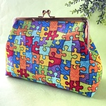 カラフルパズル柄  がま口ポーチ 化粧ポーチ プチギフト USAコットン