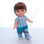あおくん　メルちゃん男の子　服　2点セット　ストライプ　マリン柄　水色パンツ　メルちゃんサイズ　ソランちゃん服　ホルンくん