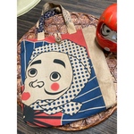 おかめひょっとこの柿渋染めトートバッグ　　　　手ぬぐいリメイク