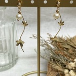 コットンパール　リング　イヤリング　ピアス　ゴールド　清楚　上品　シンプル　結婚式　ブライダル　花　フラワー　ぶら下がり　和　着物　成人式　ウェーブ　ぶら下がり