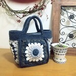 オーダー主様専用　モチーフ編みのニットバッグ　ネイビーmix