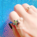 黒【バロックの星明かり】ブラック紫陽花ドライフラワーとバロックパールのフォークリングフリーサイズ