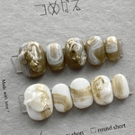【サイズオーダー品】ネイルチップ：ニュアンス 凸凹ペイント gold×white