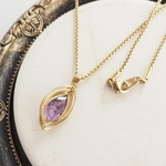 💎アメジストのロングネックレス 宝石質💫 彫刻入りペアシェイプファセットカット 2月誕生石 サージカルステンレス ベネチアンチェーン 50㎝ 送料無料