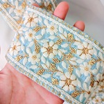 【50cm】【75mm幅】【ライトブルー】ワイドタイプ　花柄　フラワーモチーフ　 手芸　ハンドメイド　アクセサリーパーツ DIY R013