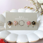 小さい お花 セット 小ぶり ピアス べっこう 秋冬 チェック柄 クリスマス プチギフト 赤 金アレ対応 イヤリング