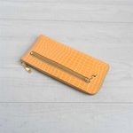 薄型 Ｌ字ファスナー 長財布 コインが取り出しやすい　牛革　イエロー　クロコ型押し
