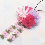 ピンクつまみ細工のヘアアクセサリー（ピンクパープル花ピンク花下がり）