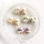 【150円OFF】ふんわりパステル♡大きめコットンパールとビジューのイヤリング・ピアス・樹脂ピアス・ノンホールピアス