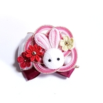 つまみ細工🌼小花うさぎのリボンバレッタ🌼犬用NO.761