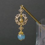【10％OFF】　ブルー翡翠の清楚なかんざし(ゴールド)