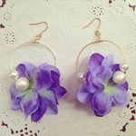 浴衣に♡紫陽花とパールのフープピアス ブルー