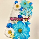 ブルーコスモスの押し花スマホケース