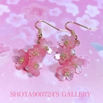 🌸［再販］🌸桜🌸桜🌸　しだれ桜の　ピアス　樹脂ピアス　ノンホールピアス　イヤリング　桜　春　ひな祭り　入学式　お花見　デート　