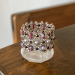 16－18号　ビーズ リング 指輪 　アーガイル編み　グレージュ×パープル系