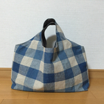 手提げバッグ ブルー×ベージュチェック②