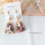 送料無料 NEW♪インド刺繍リボンとバロックパールビーズの ピアス イヤリング  ノンホールピアス  サージカルステンレスフック 316L  フラワー 大ぶり