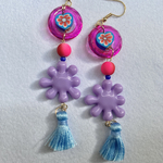 パープルアメーバとお花のタッセルピアス