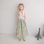 815※リバティプリントブルーの花柄ロングスカート※momokoDOLLアウトフィット※1/6ドール服