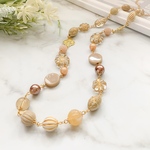 [再]アンティークゴールド×モカのロングネックレス