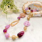 パープル✳︎ベージュ✳︎お花ののロングネックレス