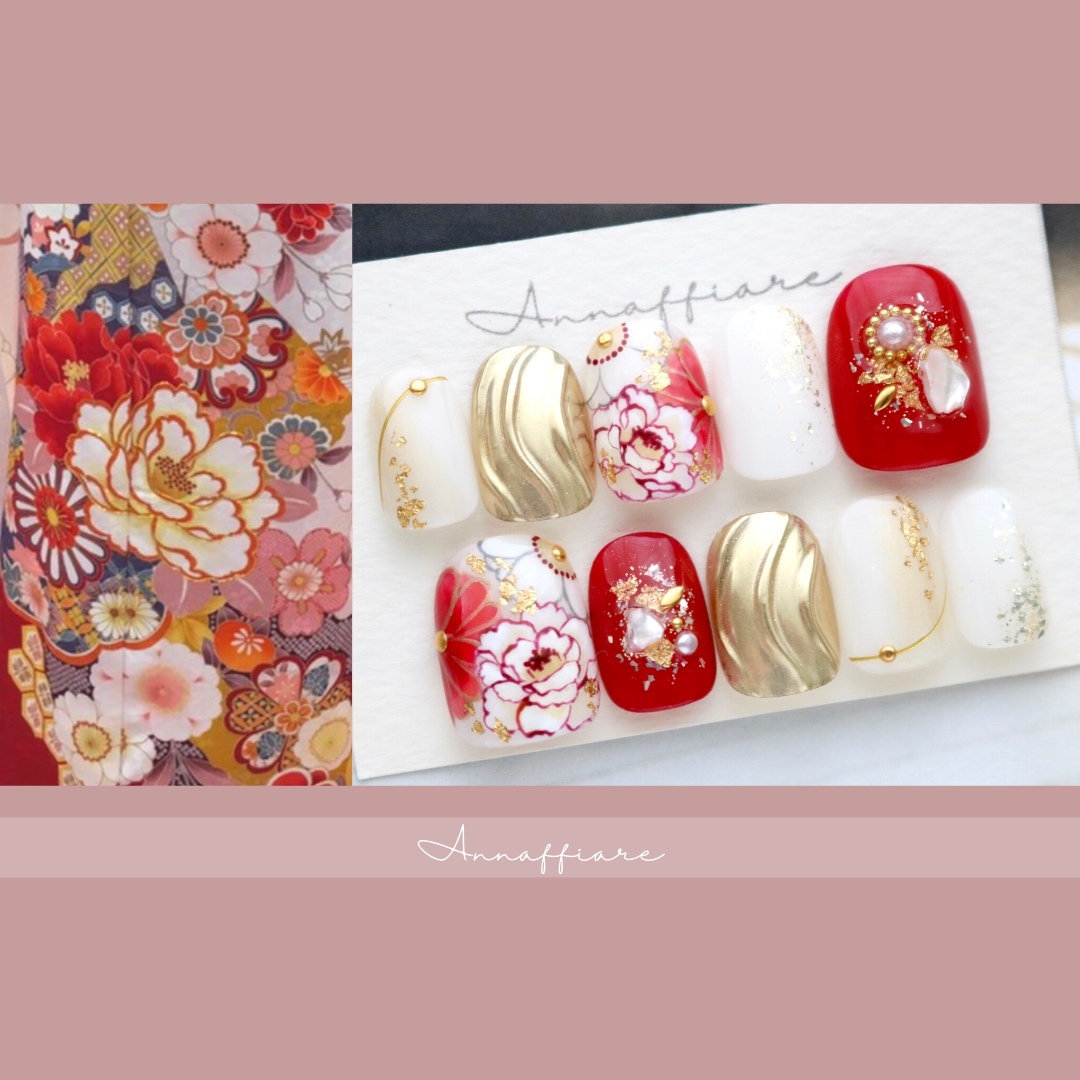 振袖柄オーダー♡和装ネイルチップ　　　　/Annaffiare 振袖和柄着物前撮り結婚式白無垢ウェディングブライダル菊柄和風成人式和柄花柄後撮り日本大人シンプルミラーネイルうねうねシェル和小物伝統柄 8,003円