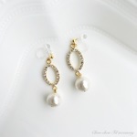 crystal oval+pearl earring