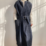 褒められワンピース　ジャンパースカート　スカート　ワンピース   綿100% cotton 自然素材　セルビッジデニム　デニム　岡山産デニム　オールシーズン　着痩せ　高級感　2way 丈→希望の長さ