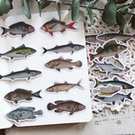 【海外製ステッカー Vintage魚 20枚】コラージュ素材西洋 イラスト風素材