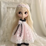 ブライス　レース冠のドレスセット　黒×ﾋﾟﾝｸ