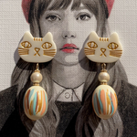 ラスト❣️ジャパンヴィンテージビーズ コットンパールとレトロな猫のピアス✳️イヤリング 国産ヴィンテージ Vintage 猫 ねこ ネコ キスカパール コットンパール アンティーク 昭和レトロ 