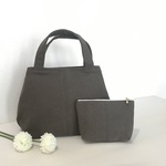 シンプルでコロンとする小さめトートバッグとポーチのセット - 帆布8号（カーキブラウン）